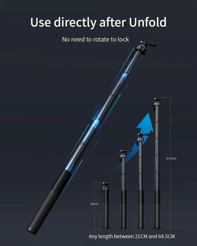 Alt view image 4 of 7 - GB2200 Rechargeable Selfie Stick with 2600mAh Rechargeable Battery, Selfie Stick Black Rotation Action Camera, Compatible with Other Action Cameras and Travel(24-60CM)