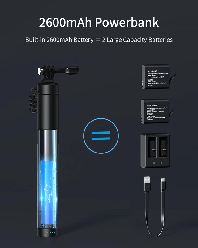 Alt view image 2 of 7 - GB2200 Rechargeable Selfie Stick with 2600mAh Rechargeable Battery, Selfie Stick Black Rotation Action Camera, Compatible with Other Action Cameras and Travel(24-60CM)