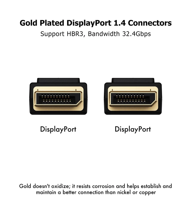 Alt view image 3 of 6 - 2m DisplayPort 1.4 Cable - 2 Pack, 8K, 4K, 1080p, HDR, VESA Certified