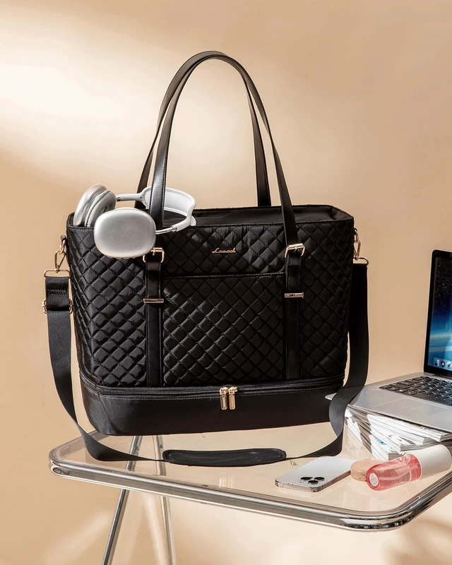 Alt view image 3 of 7 - Lunch Tote Bag for Women, 15.6 Inch Laptop Work Bag With Lunch Compartment & Large Cup Holder, Lightweight Work Briefcase for Travel, Bussiness, Teacher