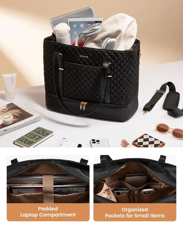 Alt view image 5 of 7 - Lunch Tote Bag for Women, 15.6 Inch Laptop Work Bag With Lunch Compartment & Large Cup Holder, Lightweight Work Briefcase for Travel, Bussiness, Teacher