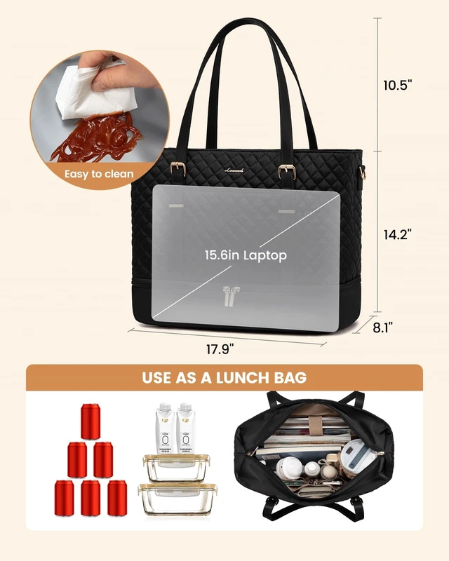 Alt view image 7 of 7 - Lunch Tote Bag for Women, 15.6 Inch Laptop Work Bag With Lunch Compartment & Large Cup Holder, Lightweight Work Briefcase for Travel, Bussiness, Teacher