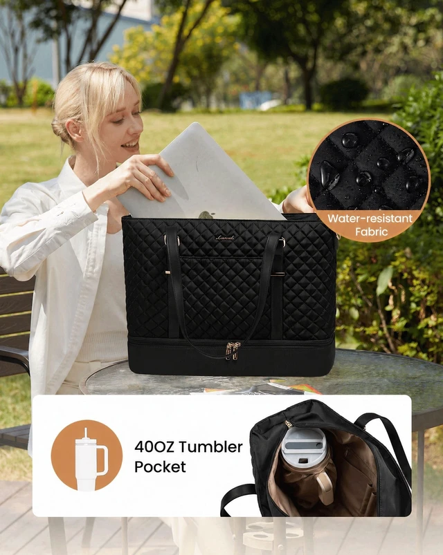Alt view image 6 of 7 - Lunch Tote Bag for Women, 15.6 Inch Laptop Work Bag With Lunch Compartment & Large Cup Holder, Lightweight Work Briefcase for Travel, Bussiness, Teacher