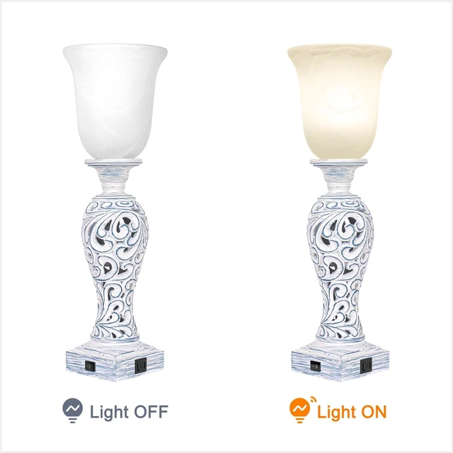 Alt view image 7 of 7 - 20" Vintage Table Lamps Set of 2 for Living Room, 3-Way Dimmable LED Bulb 2 USB Ports, Uplight, White Alabaster Glass Shade, Rustic Farmhouse Nightstand Light for Bedroom End Table Entryway or Office