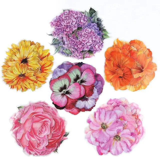 Main image of 120pcs Large Waterproof Transparent Flower Stickers | Floral decals for scrapbooking, junk journaling, water bottle, card making, gift decor & DIY crafts