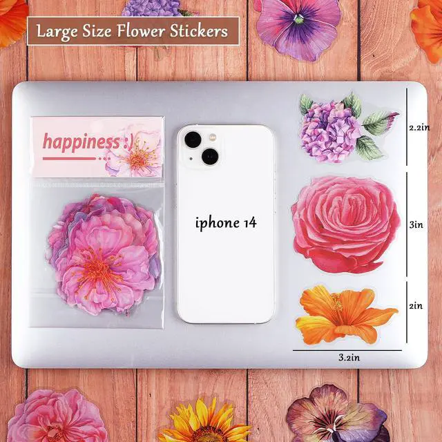 Alt view image 2 of 6 - 120pcs Large Waterproof Transparent Flower Stickers | Floral decals for scrapbooking, junk journaling, water bottle, card making, gift decor & DIY crafts