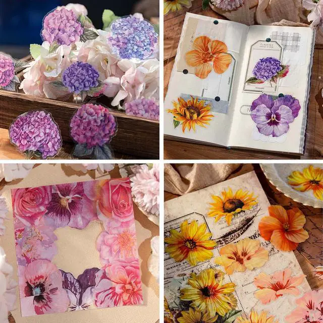 Alt view image 5 of 6 - 120pcs Large Waterproof Transparent Flower Stickers | Floral decals for scrapbooking, junk journaling, water bottle, card making, gift decor & DIY crafts