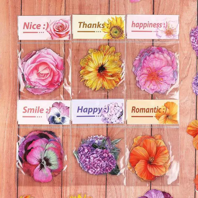 Alt view image 6 of 6 - 120pcs Large Waterproof Transparent Flower Stickers | Floral decals for scrapbooking, junk journaling, water bottle, card making, gift decor & DIY crafts