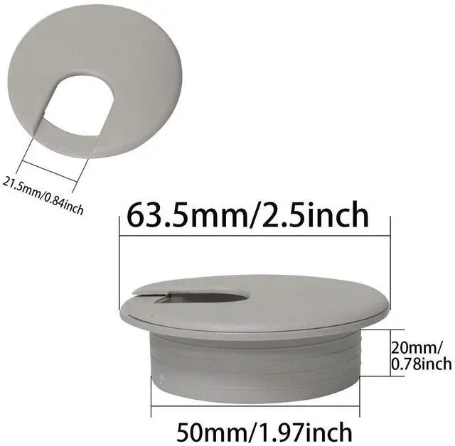 Alt view image 4 of 4 - 10PCS 2inch/50mm Plastic Desk Cable Cord Hole Cover Grommet, Office PC Desk Cable Cord Organizer Plastic Cover, Grey