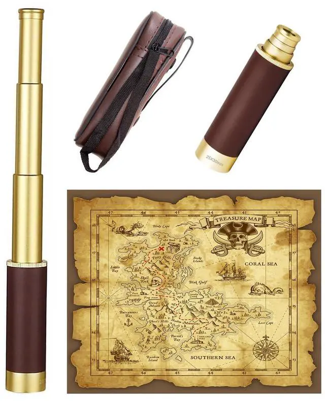 Main image of Retro Pirate Telescope Zoomable with Treasure Map 25x30 Spyglass Portable Collapsible Handheld Telescope Vintage Monocular for Kids & Survival Gear