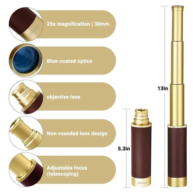 Alt view image 2 of 6 - Retro Pirate Telescope Zoomable with Treasure Map 25x30 Spyglass Portable Collapsible Handheld Telescope Vintage Monocular for Kids & Survival Gear
