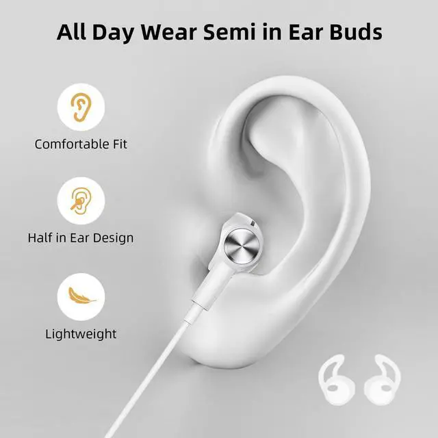 Alt view image 2 of 6 - USB Earbuds with Microphone for PC Laptop 7.5ft Cord Headphones | Wired USB A Semi In Ear Buds Headset for School Students Home Office Gaming Corded Earphones for Discord Zoom Skype Laptop