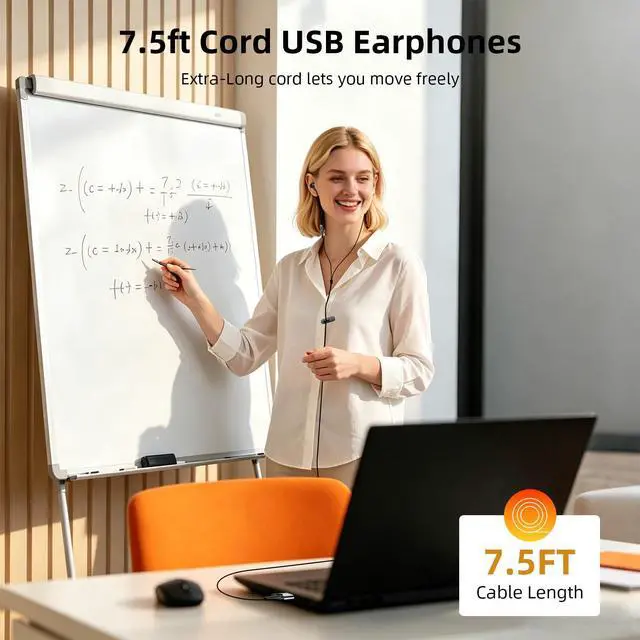 Alt view image 4 of 6 - USB Earbuds with Microphone for PC Laptop 7.5ft Cord Headphones | Wired USB A Semi In Ear Buds Headset for School Students Home Office Gaming Corded Earphones for Discord Zoom Skype Laptop