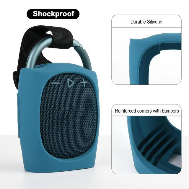 Alt view image 2 of 6 - Silicone Protective Carrying Case Compatible with JBL Clip 4 - Portable Mini Speaker Stand UP Cover Pouch for JBL Clip 4 (Blue)
