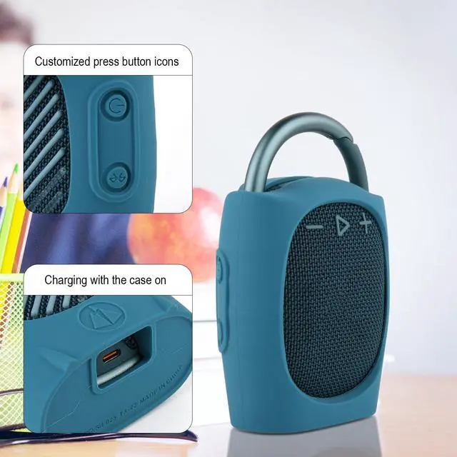 Alt view image 3 of 6 - Silicone Protective Carrying Case Compatible with JBL Clip 4 - Portable Mini Speaker Stand UP Cover Pouch for JBL Clip 4 (Blue)