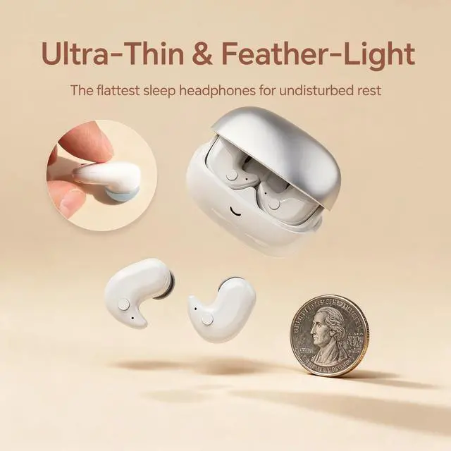 Alt view image 2 of 6 - Sleep Ear Buds Mini Flat Invisible Earbuds Sleeping Headphones for Side Sleepers, Comfortable Low Profile Small Tiny Discreet Micro Hidden Earbuds Wireless Bluetooth for Work, Small Ear Canals