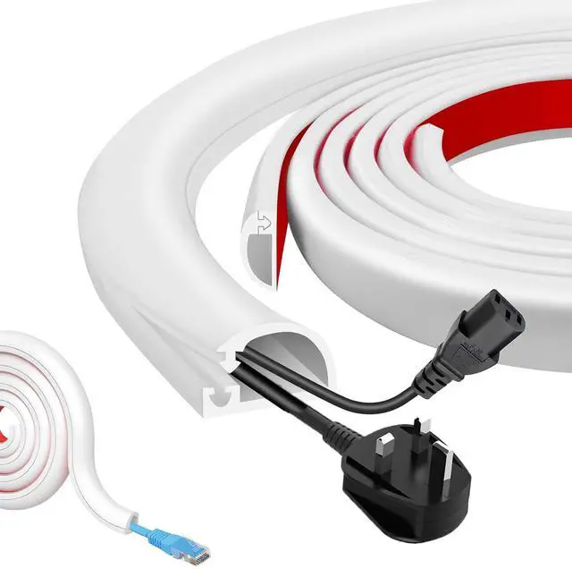 Main image of 118" Cord Hider, Self-Adhesive Side Open Cable Covers for Wires on Wall | White silicone extension cord covers for home & office, hide TV cords, flexible cable management, cavity 0.59"w × 0.39"h