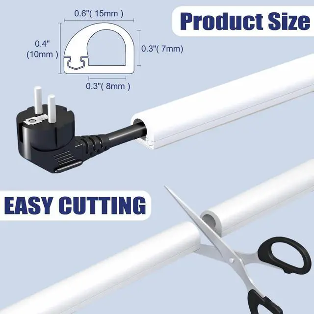 Alt view image 5 of 5 - 118" Cord Hider, Self-Adhesive Side Open Cable Covers for Wires on Wall | White silicone extension cord covers for home & office, hide TV cords, flexible cable management, cavity 0.59"w × 0.39"h