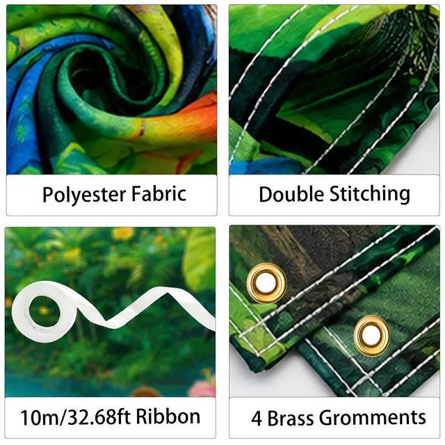 Alt view image 2 of 6 - Rainforest Backdrop 9x6FT with Ribbon for Classroom Party Decor | Polyester, 9x6FT, Jungle Waterfall, 4 Brass Grommets, Vacation Bible School, Photo Booth, VBS Rainforest Backdrop
