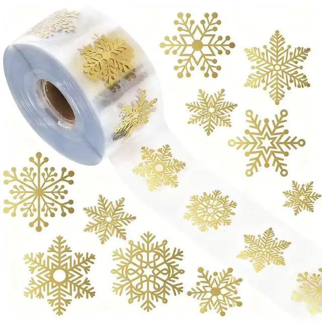 Main image of Snowflake Stickers-500Pcs Clear Christmas Stickers Roll Gold Foil Snowflake Stickers Xmas Winter Holiday Round Adhesive Label Stickers Decal for Gift,Card,Envelope