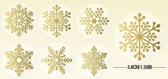 Alt view image 2 of 6 - Snowflake Stickers-500Pcs Clear Christmas Stickers Roll Gold Foil Snowflake Stickers Xmas Winter Holiday Round Adhesive Label Stickers Decal for Gift,Card,Envelope