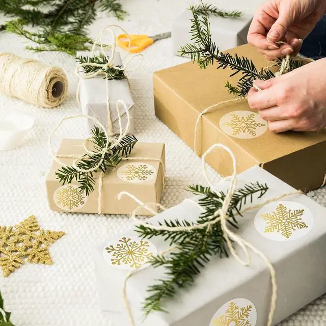 Alt view image 5 of 6 - Snowflake Stickers-500Pcs Clear Christmas Stickers Roll Gold Foil Snowflake Stickers Xmas Winter Holiday Round Adhesive Label Stickers Decal for Gift,Card,Envelope