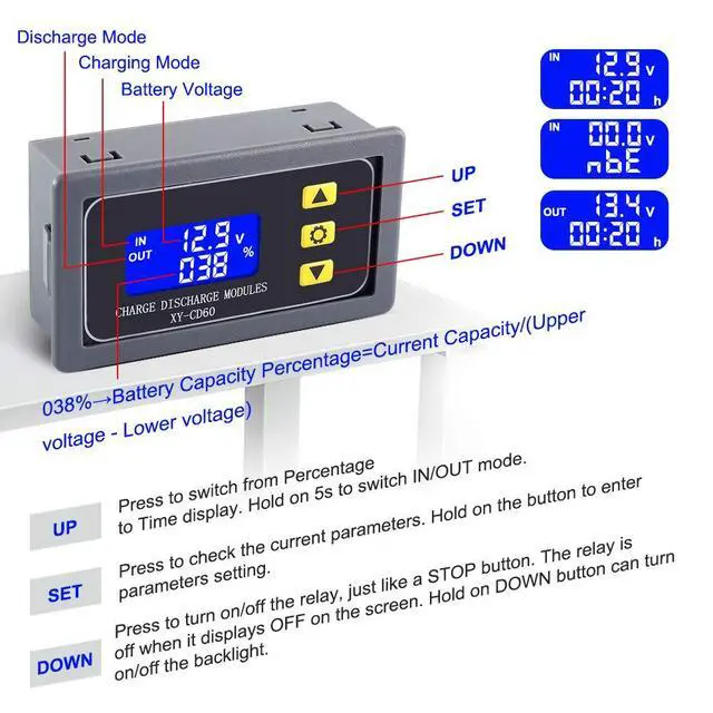 Alt view image 2 of 6 - ICSTATION Low Voltage Protector, DC 6V-60V 20A Low Voltage Cutoff with LCD Dplay Charge and Dcharge Controller Battery Overcharge Overdcharge Protector for Lithium Lead Acid Battery