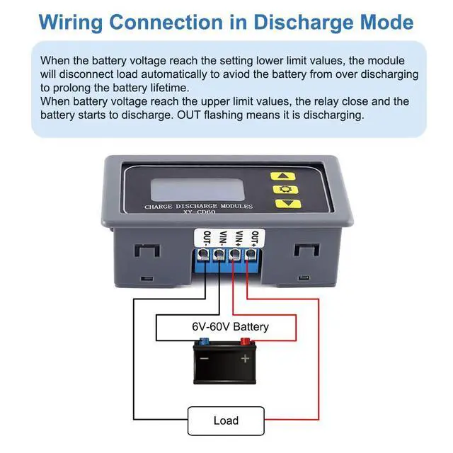 Alt view image 3 of 6 - ICSTATION Low Voltage Protector, DC 6V-60V 20A Low Voltage Cutoff with LCD Dplay Charge and Dcharge Controller Battery Overcharge Overdcharge Protector for Lithium Lead Acid Battery