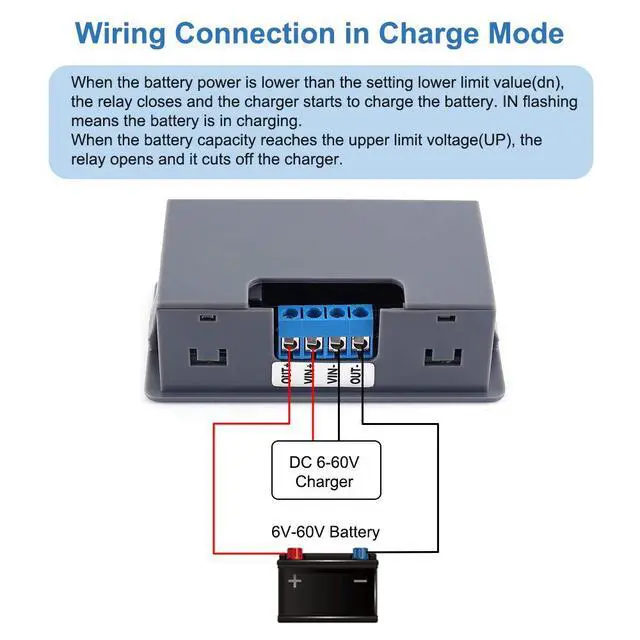 Alt view image 4 of 6 - ICSTATION Low Voltage Protector, DC 6V-60V 20A Low Voltage Cutoff with LCD Dplay Charge and Dcharge Controller Battery Overcharge Overdcharge Protector for Lithium Lead Acid Battery