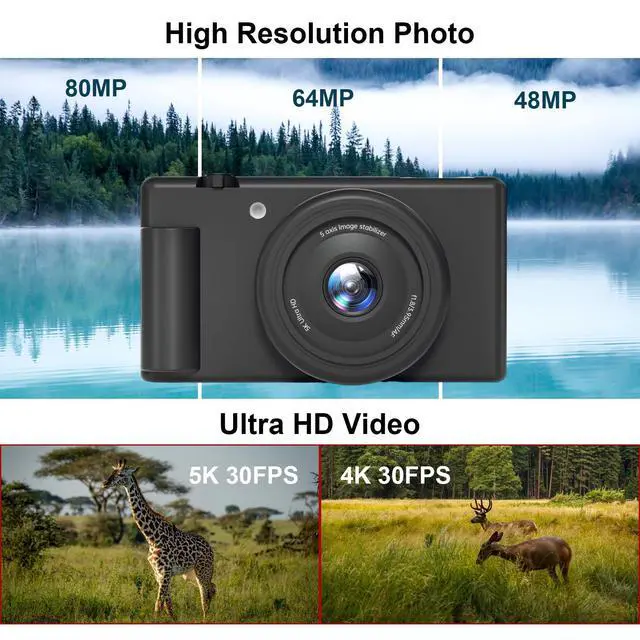 Alt view image 2 of 6 - 5K Digital Camera 2-axis Flip Screen 4K Digital Cameras for Photography | 4K Video, 80MP Photo, 18X Zoom, Anti-Shake, Autofocus, YouTube Vlog, Compact Travel Camera Perfect for Teens, Beginners