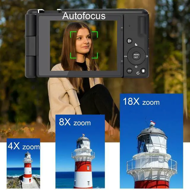 Alt view image 3 of 6 - 5K Digital Camera 2-axis Flip Screen 4K Digital Cameras for Photography | 4K Video, 80MP Photo, 18X Zoom, Anti-Shake, Autofocus, YouTube Vlog, Compact Travel Camera Perfect for Teens, Beginners