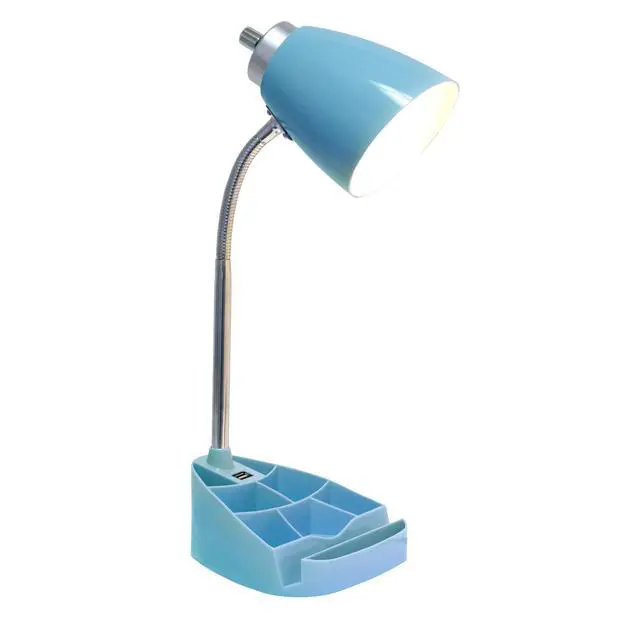 Alt view image 2 of 6 - LD1056-BLU-LB 18.5" Gooseneck Organizer Desk Lamp with iPad Tablet Stand Book Holder and USB Port, with LED Bulb, Blue