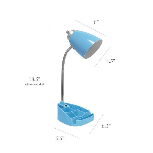 Alt view image 3 of 6 - LD1056-BLU-LB 18.5" Gooseneck Organizer Desk Lamp with iPad Tablet Stand Book Holder and USB Port, with LED Bulb, Blue