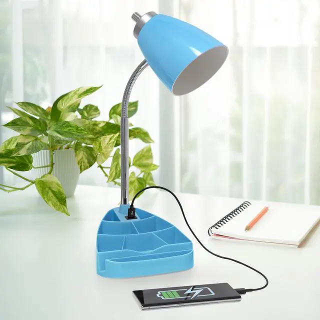 Alt view image 4 of 6 - LD1056-BLU-LB 18.5" Gooseneck Organizer Desk Lamp with iPad Tablet Stand Book Holder and USB Port, with LED Bulb, Blue
