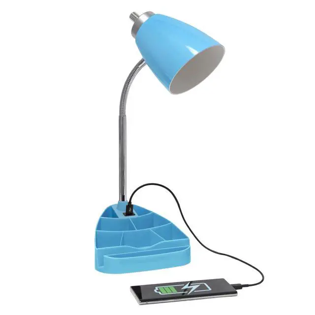 Alt view image 6 of 6 - LD1056-BLU-LB 18.5" Gooseneck Organizer Desk Lamp with iPad Tablet Stand Book Holder and USB Port, with LED Bulb, Blue