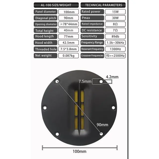 Alt view image 6 of 6 - 2PCS HiFi 4 inch Tweeter Speaker Unit 8 OHM 30W Treble Loudspeaker Super Belt Type high Loudspeaker AL-100