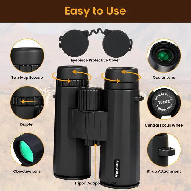 Alt view image 2 of 6 - 10x42 Binoculars for Adults, High Powered Compact Binoculars | Waterproof Binoculars for Hunting Bird Watching Hiking Travel Cruise Wildlife Observation with Carrying Bag