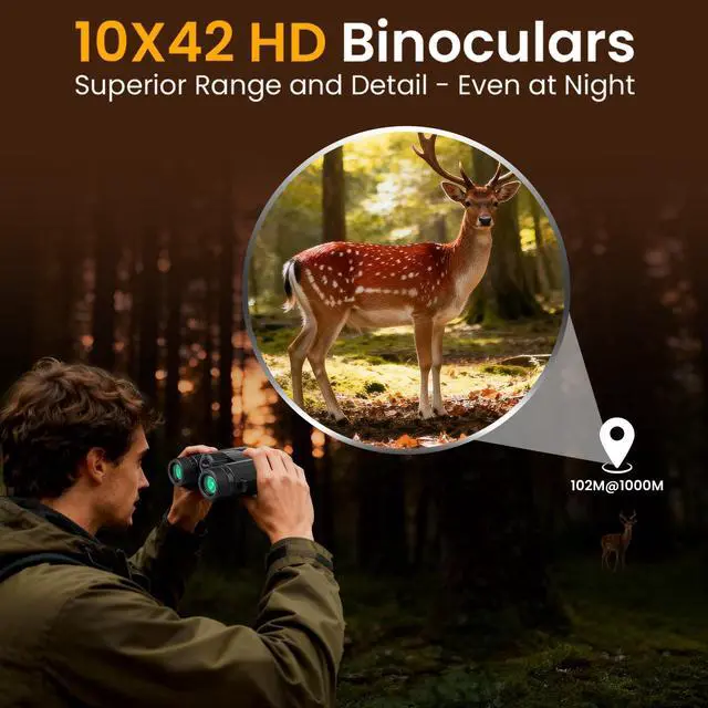 Alt view image 3 of 6 - 10x42 Binoculars for Adults, High Powered Compact Binoculars | Waterproof Binoculars for Hunting Bird Watching Hiking Travel Cruise Wildlife Observation with Carrying Bag