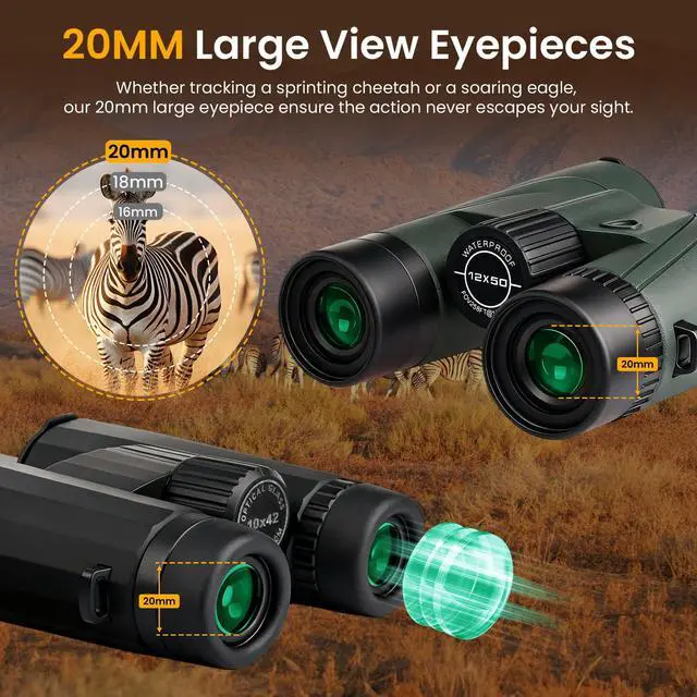 Alt view image 5 of 6 - 10x42 Binoculars for Adults, High Powered Compact Binoculars | Waterproof Binoculars for Hunting Bird Watching Hiking Travel Cruise Wildlife Observation with Carrying Bag