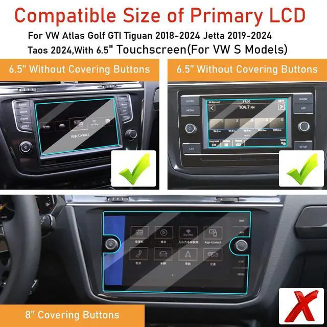Alt view image 2 of 6 - Compatible with VW Atlas Screen Protector Tiguan Golf S 2018-2024 | for Taos S Screen Protector 2022-2024, 2 PCs 6.5-Inch Tempered Glass Protective Film (For VW S Models)