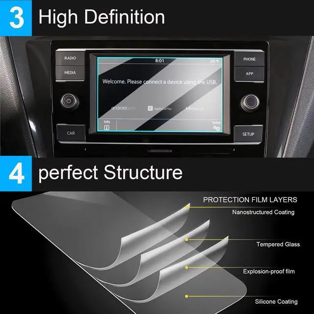 Alt view image 5 of 6 - Compatible with VW Atlas Screen Protector Tiguan Golf S 2018-2024 | for Taos S Screen Protector 2022-2024, 2 PCs 6.5-Inch Tempered Glass Protective Film (For VW S Models)