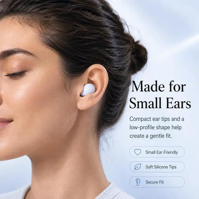 Alt view image 4 of 6 - Invisible Bluetooth Earbuds for Small Ears, Skin Tone, Mini Wireless, Discreet, for Side Sleepers, Work, Office, with Smart LED Display Charging Case, White
