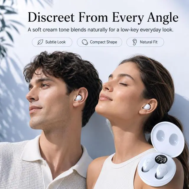Alt view image 5 of 6 - Invisible Bluetooth Earbuds for Small Ears, Skin Tone, Mini Wireless, Discreet, for Side Sleepers, Work, Office, with Smart LED Display Charging Case, White