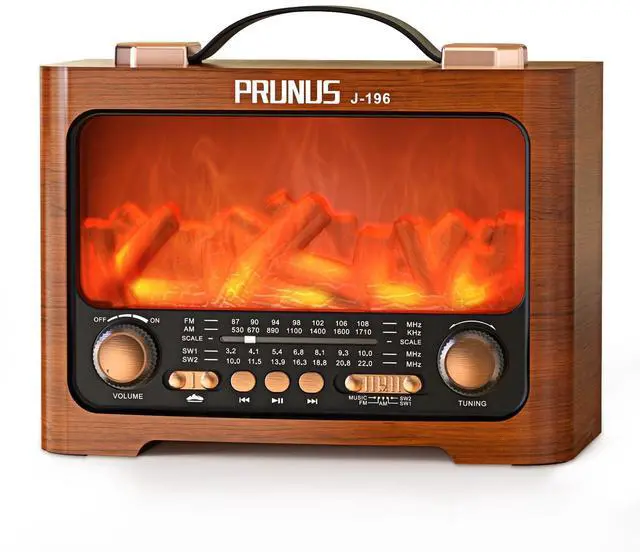 Main image of J-196 AM FM Radio with Best Reception, Bluetooth Speaker, Flame LED | TF/USB Playback, Portable, USB-C Charging, Loud Sound, Battery Operated Radios, Transistor Radios, Portable Radio AM FM