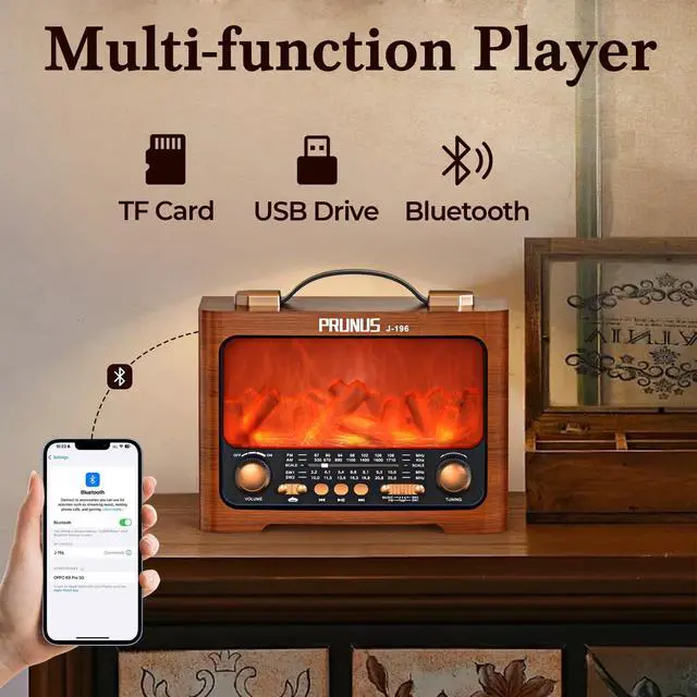 Alt view image 5 of 6 - J-196 AM FM Radio with Best Reception, Bluetooth Speaker, Flame LED | TF/USB Playback, Portable, USB-C Charging, Loud Sound, Battery Operated Radios, Transistor Radios, Portable Radio AM FM