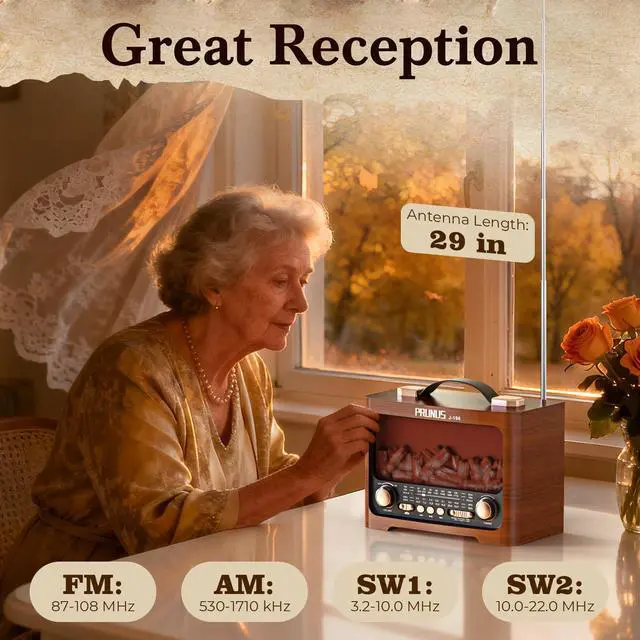 Alt view image 6 of 6 - J-196 AM FM Radio with Best Reception, Bluetooth Speaker, Flame LED | TF/USB Playback, Portable, USB-C Charging, Loud Sound, Battery Operated Radios, Transistor Radios, Portable Radio AM FM