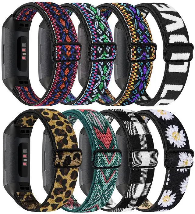 Main image of 8 PACK Bands Compatible with Fitbit Charge 4 / Charge 3 / Charge 3 SE, Adjustable Replacement Watch Bands Fitness Sport Band Wristband for Women Men