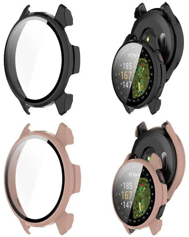 Main image of 2 Pack Screen Protector protective Case for Garmin Approach S50 Watch Shell | Hard PC Shell,Built-in Tempered Glass Film, Full Coverage,black+pink
