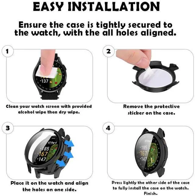 Alt view image 2 of 5 - 2 Pack Screen Protector protective Case for Garmin Approach S50 Watch Shell | Hard PC Shell,Built-in Tempered Glass Film, Full Coverage,black+pink