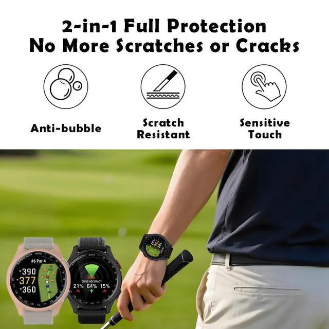Alt view image 4 of 5 - 2 Pack Screen Protector protective Case for Garmin Approach S50 Watch Shell | Hard PC Shell,Built-in Tempered Glass Film, Full Coverage,black+pink